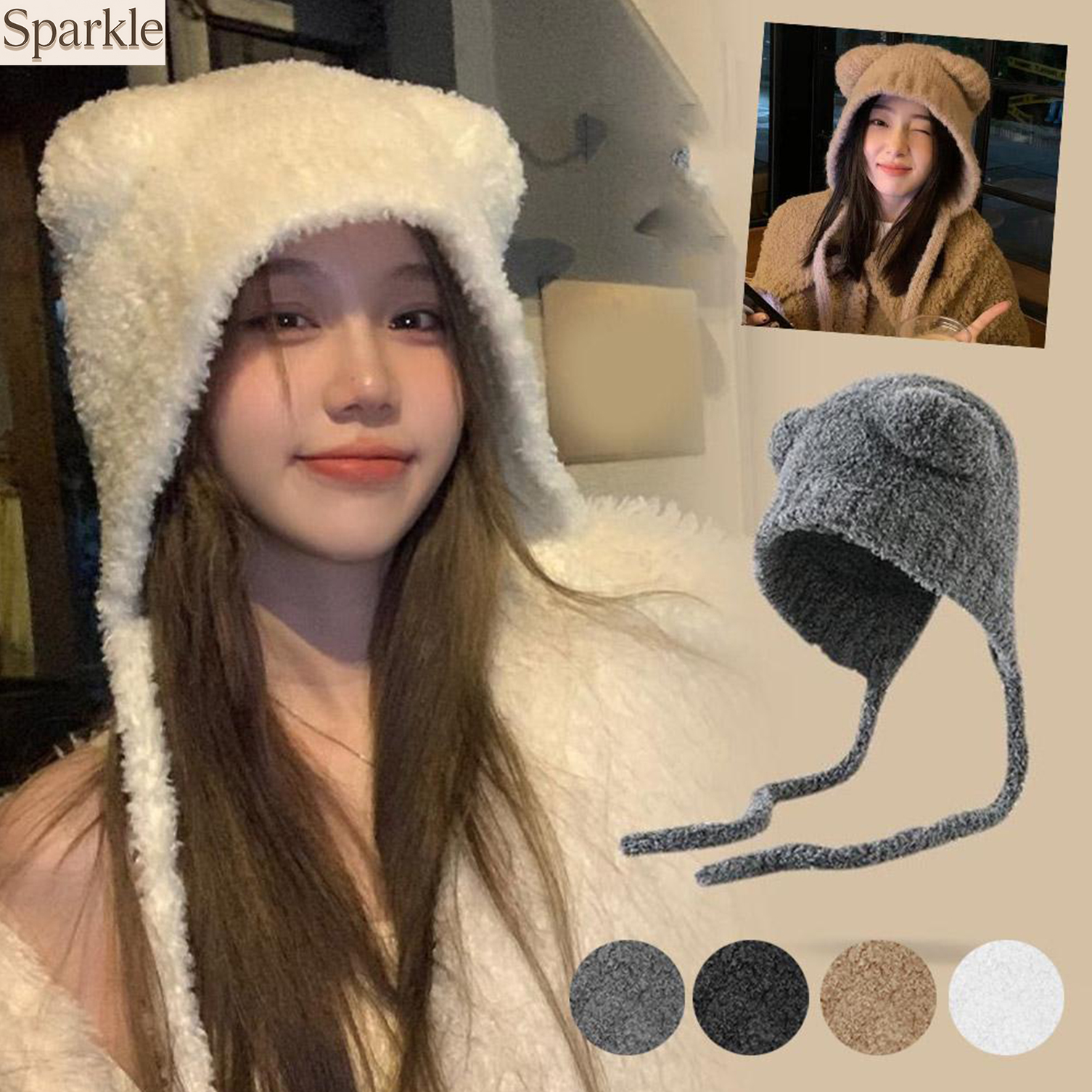 Knit Beanie Hat Warm - Winter Plush Bear Ear Wool Hat