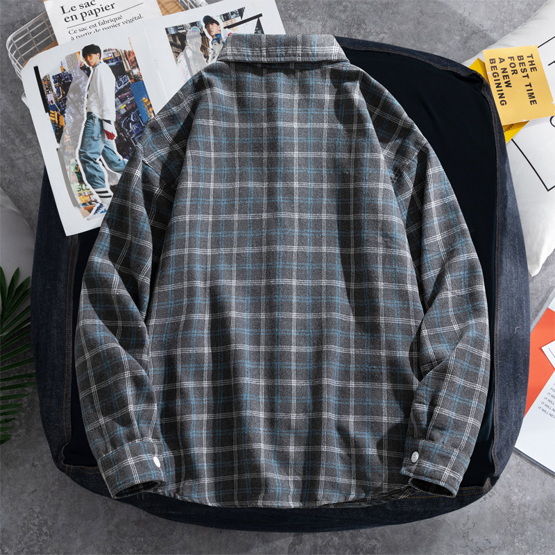2025 Plaid shirt men's long-sl - Flannel Shirt Lined incelemesi ve fiyatı