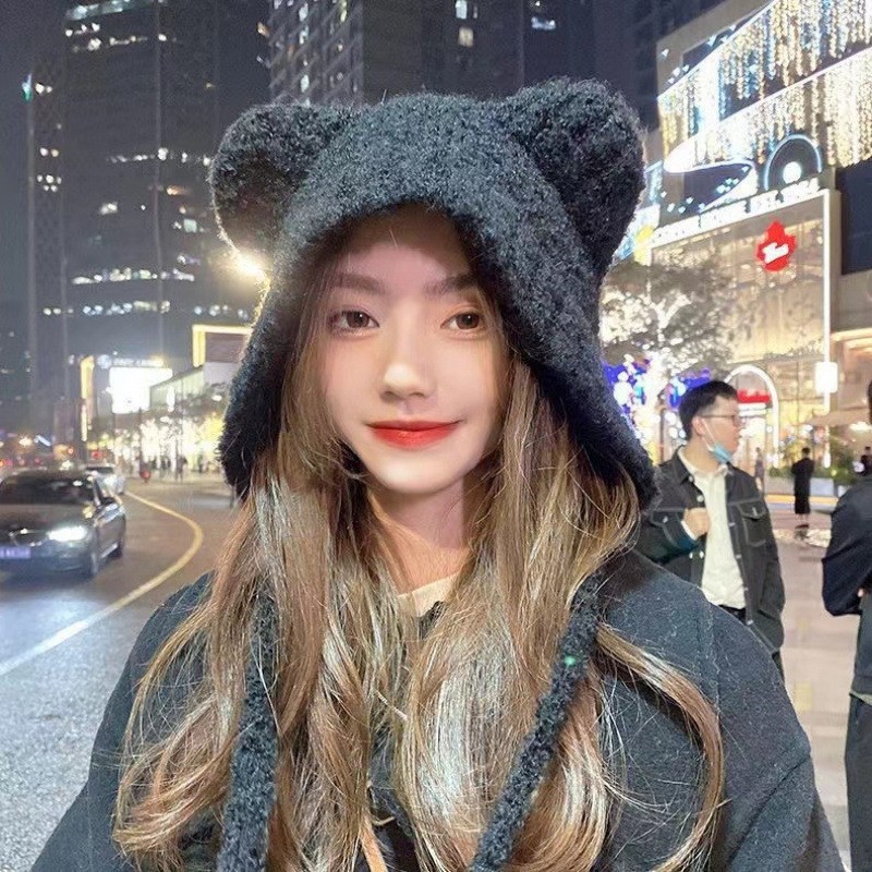 Winter Plush Bear Ear Wool Hat - Knit Beanie Hat Warm incelemesi ve fiyatı