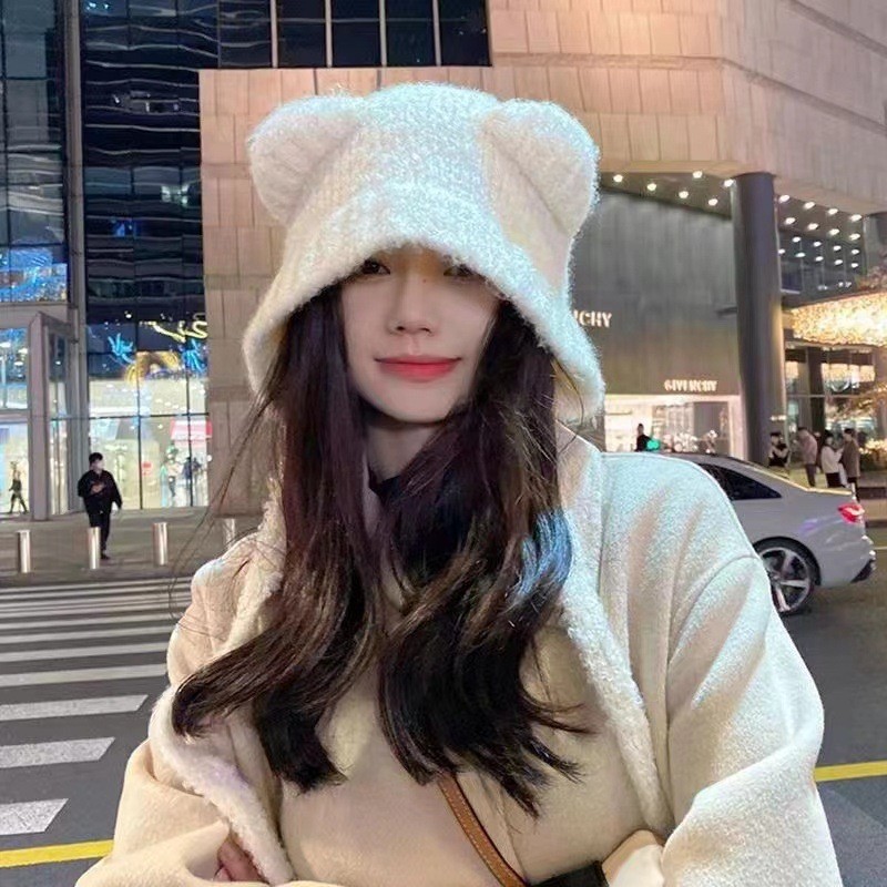 Winter Plush Bear Ear Wool Hat - Knit Beanie Hat Warm incelemesi ve fiyatı