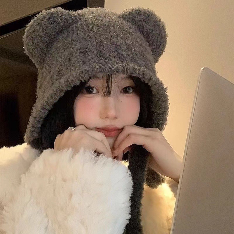 Winter Plush Bear Ear Wool Hat - Knit Beanie Hat Warm incelemesi ve fiyatı