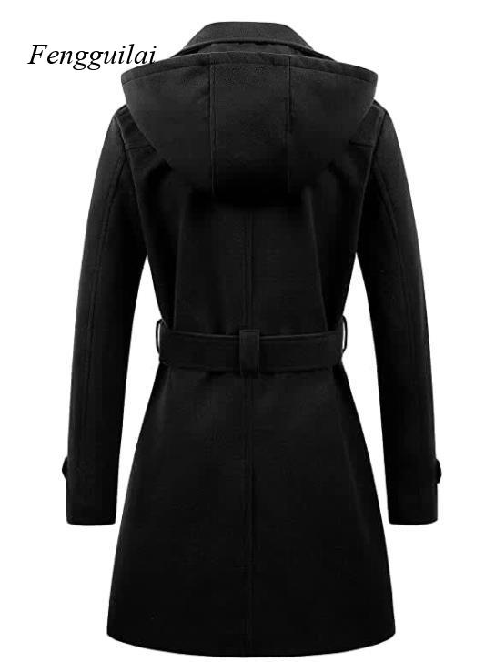 Women's Black Hooded Double Br - Wool Coat Peacoat incelemesi ve fiyatı