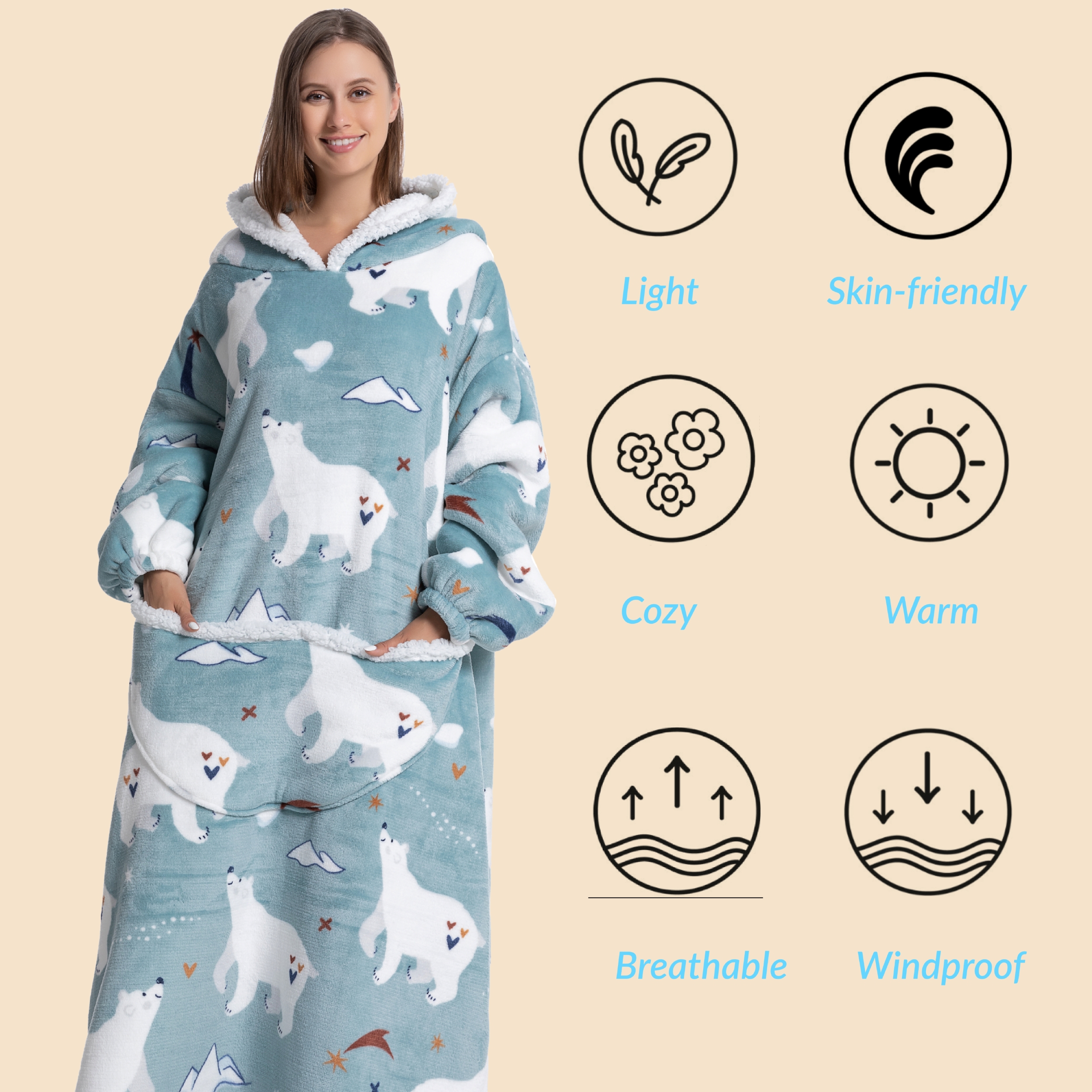 Oversized Wearable Blanket Coz - Sherpa Hoodie Fleece incelemesi ve fiyatı